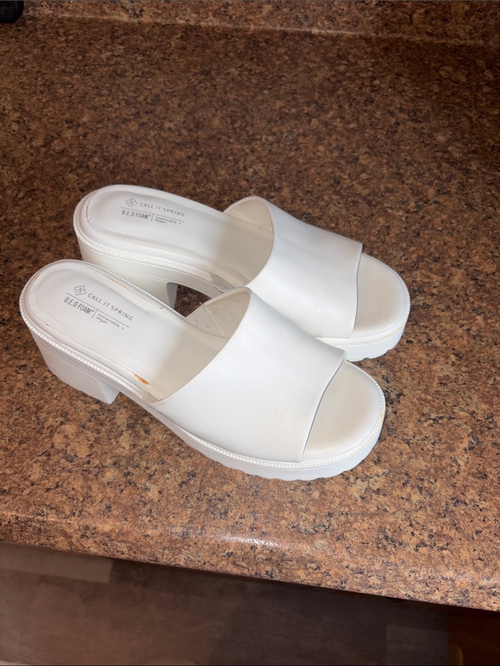 Call It Spring White Chunky Platform Slide Mules